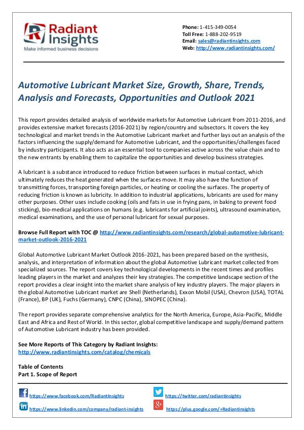 Chemicals and Materials Research Reports Automotive Lubricant Market