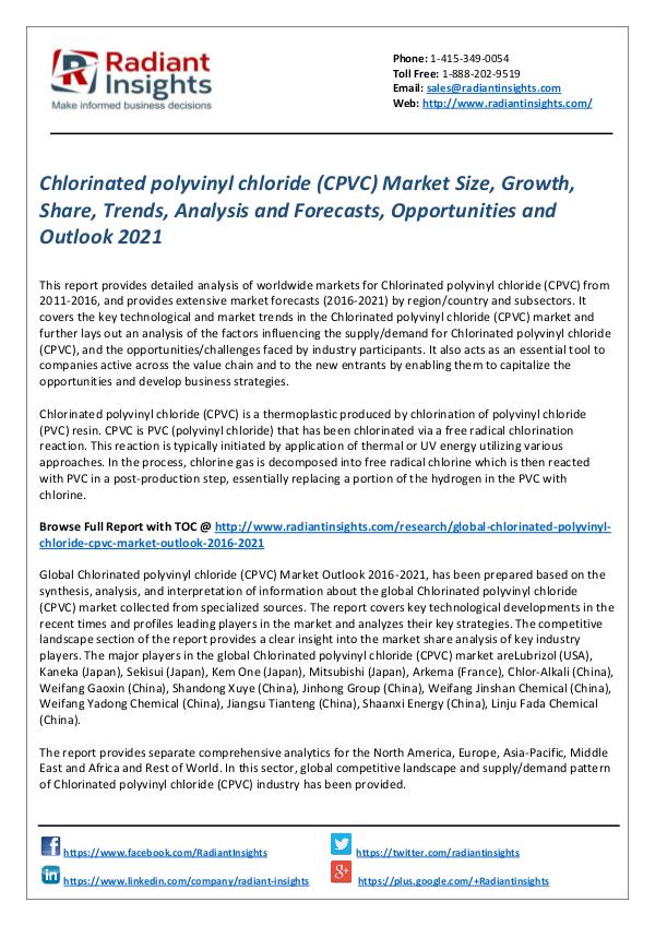 Chemicals and Materials Research Reports Chlorinated polyvinyl chloride (CPVC) Market
