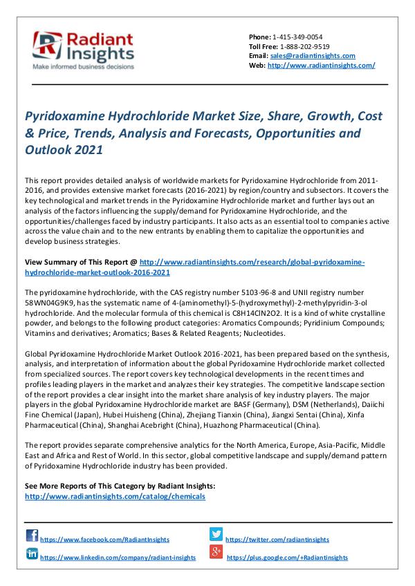 Chemicals and Materials Research Reports Pyridoxamine Hydrochloride Market