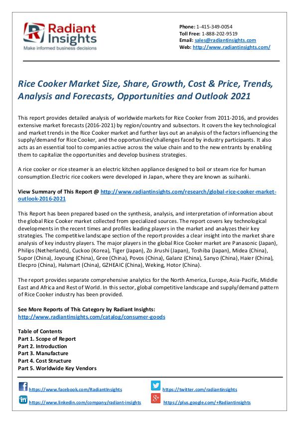 Consumer Goods Research Reports by Radiant Insights Rice Cooker Market