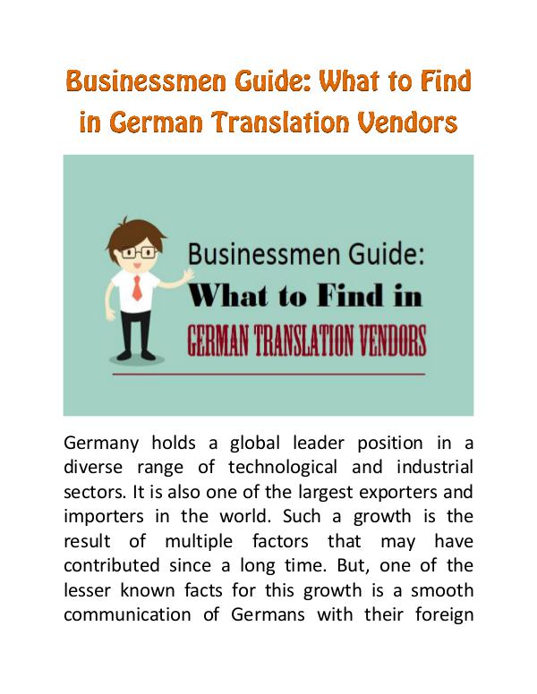 Businessmen Guide: What to Find in German Translation Vendors What to Find in German Translation Vendors
