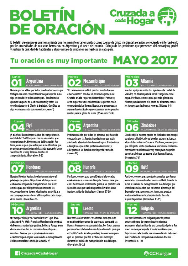 Boletín Oración CCH Mayo 2017