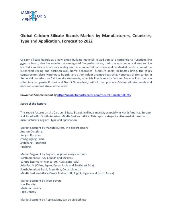 Calcium Silicate Boards Market By Trends, Growth, Demand and Forecast Calcium Silicate Boards Market