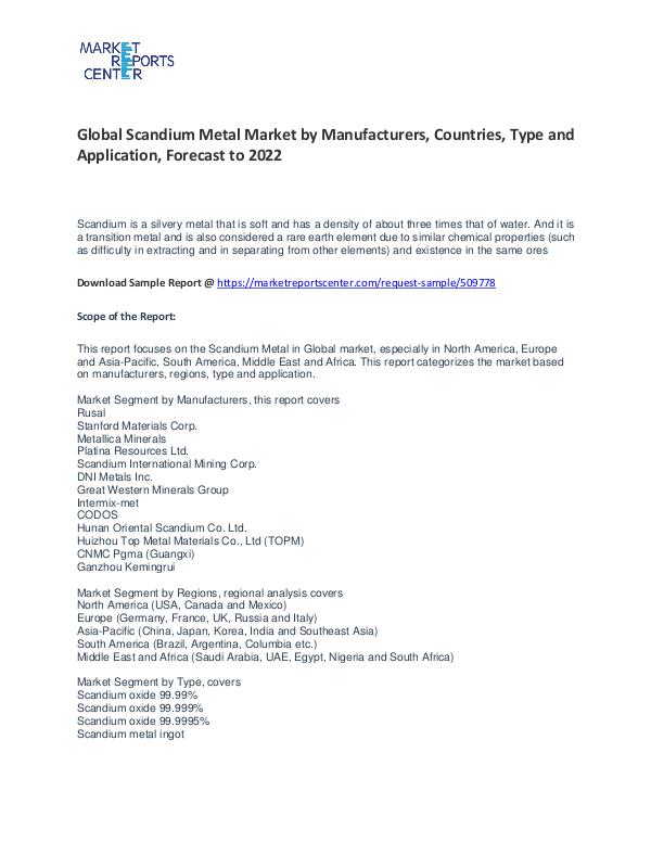 Scandium Metal Market Research Report Analysis To 2022 Scandium Metal Market