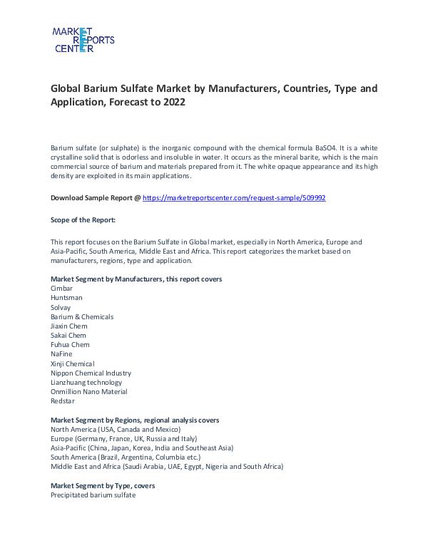 Barium Sulfate Market Research Report Forecasts To 2022 Barium Sulfate Market