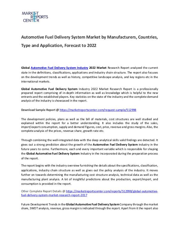 Automotive Fuel Delivery System Market 2017 Automotive Fuel Delivery System Market