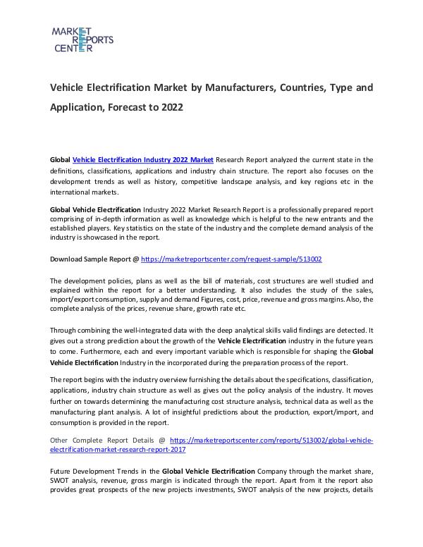 Vehicle Electrification Market 2017 Vehicle Electrification Market