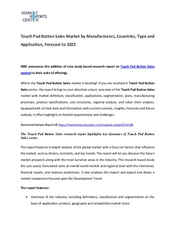 Touch Pad Button Market Manufacturers, Region  and Forecast Touch Pad Button Market
