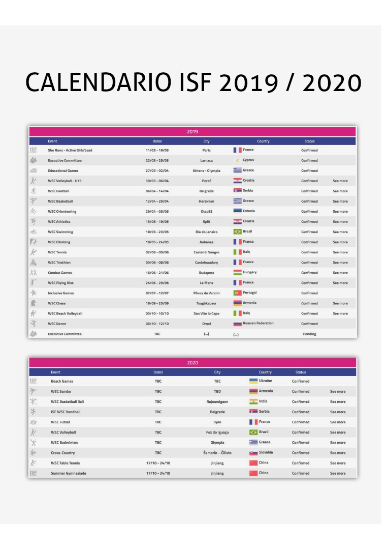 Deporte Escolar UC Calendario ISF