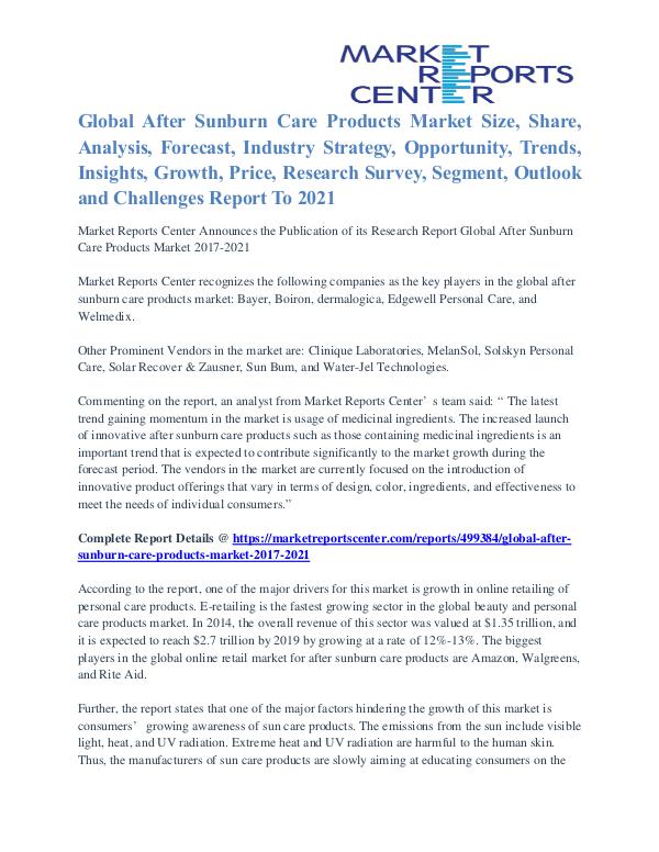 After Sunburn Care Products Market Future Trends To 2021 After Sunburn Care Products Market