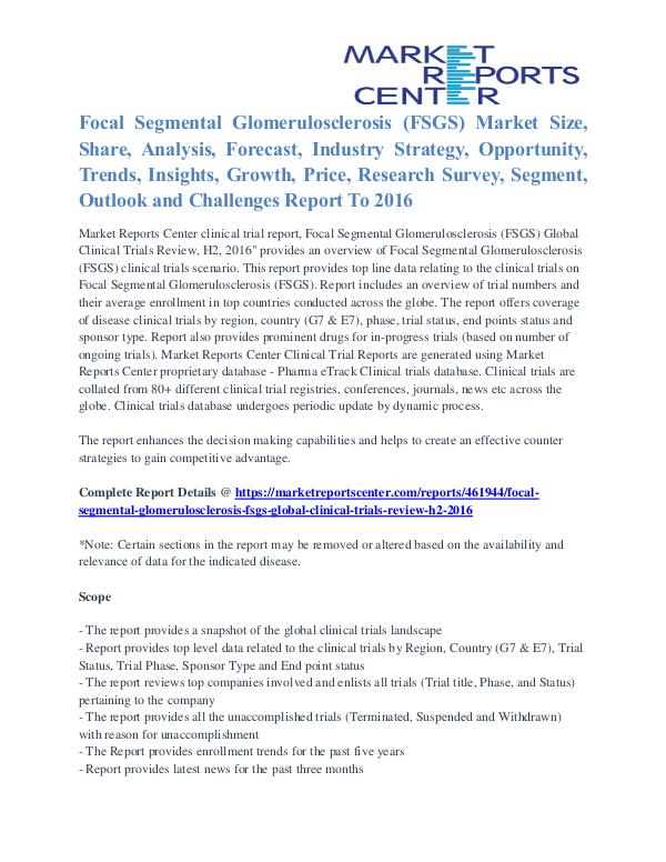Focal Segmental Glomerulosclerosis (FSGS) Market Segmentation 2016 Focal Segmental Glomerulosclerosis (FSGS) Market