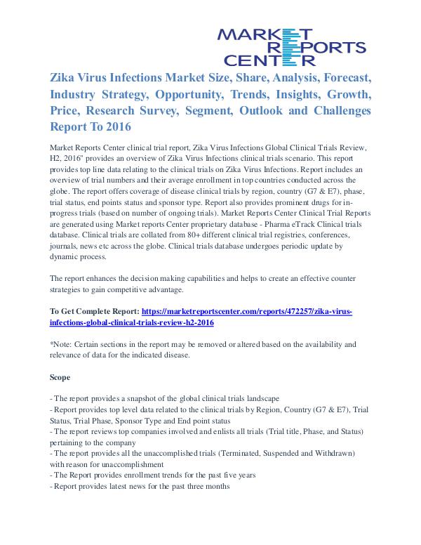 Zika Virus Infections Market Applications To 2016 Zika Virus Infections Global Clinical Trials Revie