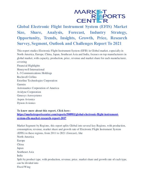 Electronic Flight Instrument System (EFIS) Market Trends To 2021 Electronic Flight Instrument System (EFIS) Market
