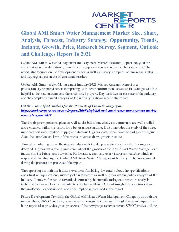 AMI Smart Water Management Market Future Trends And Analysis To 2021 AMI Smart Water Management Market