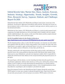 Krestin Sales Market Growth Opportunities & Restraints to 2021