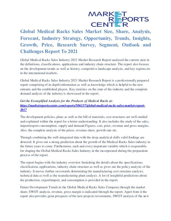 Medical Racks Sales Market Growth Rate, Key Company Profile To 2021 Medical Racks Sales Market