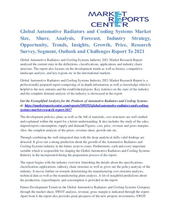 Automotive Radiators and Cooling Systems Market Trends To 2021 Automotive Radiators and Cooling Systems Market