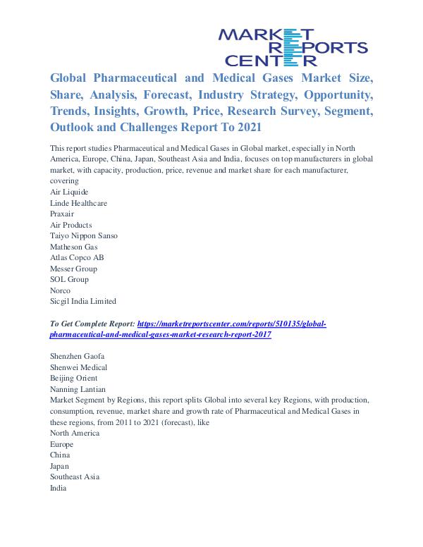 Pharmaceutical and Medical Gases Market Future Trends To 2021 Pharmaceutical and Medical Gases Market