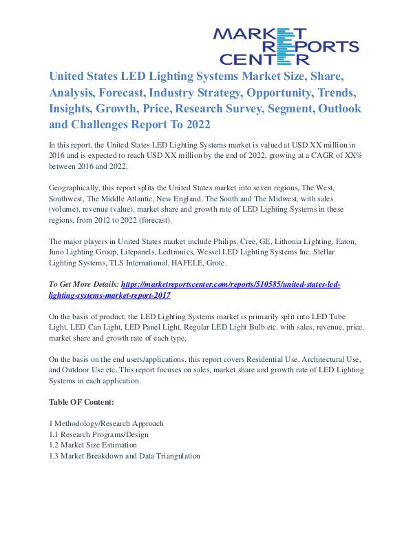 United States LED Lighting Systems Market Opportunity Till 2022 United States LED Lighting Systems Market