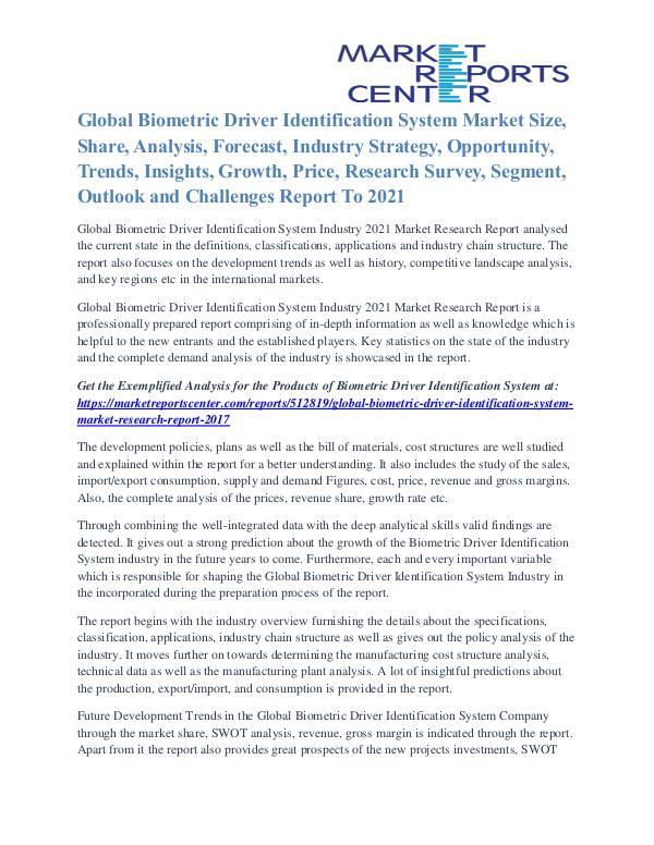 Biometric Driver Identification System Market Overview By 2021 Biometric Driver Identification System Market