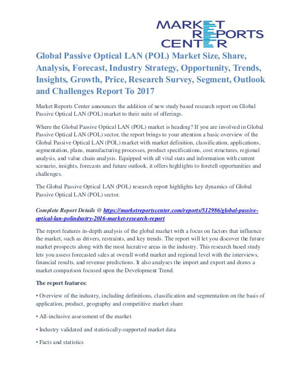 Passive Optical LAN (POL) Market Key Vendors, Driver, Challenge 2017 Passive Optical LAN (POL)Industry