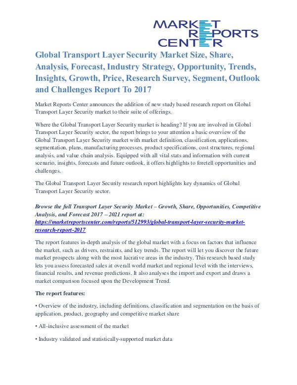 Transport Layer Security Market Share, Supply And Consumption To 2017 Transport Layer Security Market