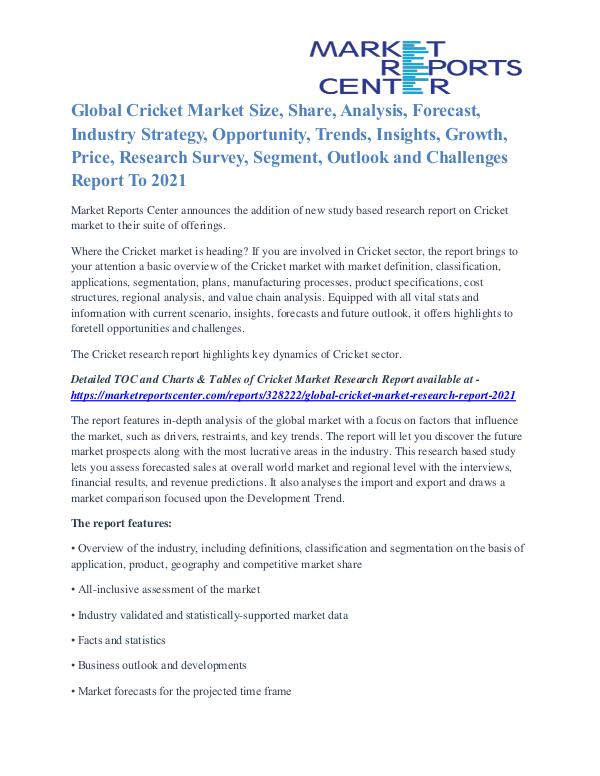 Global Cricket Market Future Trends And Industry Analysis To 2021 Cricket Market