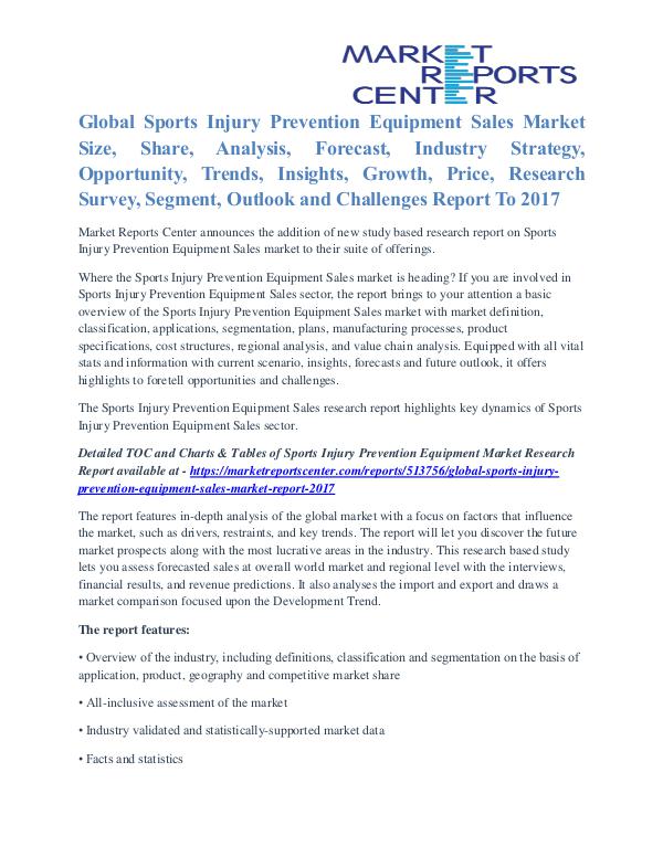 Sports Injury Prevention Equipment Sales Market Future Outlook 2017 Sports Injury Prevention Equipment Sales Market