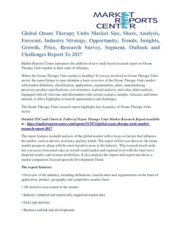 Ozone Therapy Units Market Competitive Analysis By 2017 Ozone Therapy Units Market