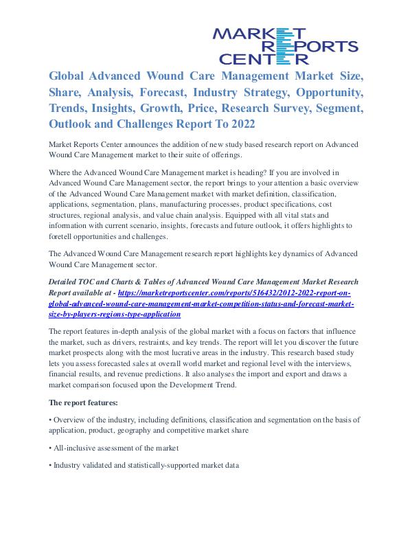 Advanced Wound Care Management Market Application, Price Trends 2022 Advanced Wound Care Management Market