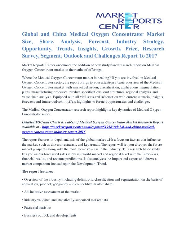 Global and China Medical Oxygen Concentrator Market Share Growth 2017 Global and China Medical Oxygen Concentrator Indus