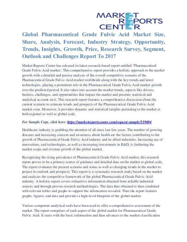 Pharmaceutical Grade Fulvic Acid Market Growth And Trends To 2017 Pharmaceutical Grade Fulvic Acid Market