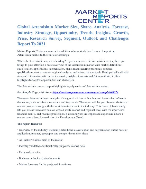 Artemisinin Market Region, Application, Trends & Forecasts to 2021 Artemisinin Market