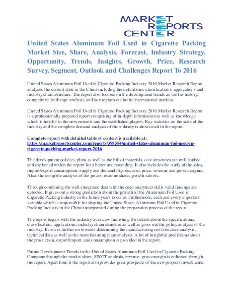 Aluminum Foil Used in Cigarette Packing Market Size To 2016 United States Aluminum Foil Used in Cigarette