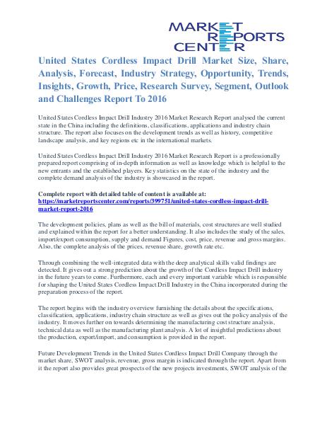 United States Cordless Impact Drill Market Outlook To 2016 Cordless Impact Drill Market