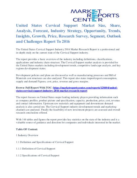 United States Cervical Support Market Key Vendors And Trends To 2016 Cervical Support Industry