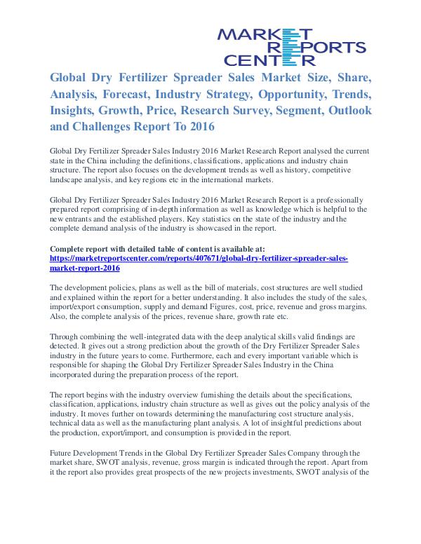 Dry Fertilizer Spreader Sales Market Size, Industry Analysis To 2016 Dry Fertilizer Spreader Sales Market