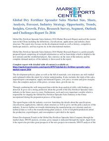 Dry Fertilizer Spreader Sales Market Size, Industry Analysis To 2016