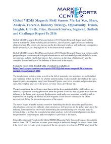 MEMS Magnetic Field Sensors Market Analysis, Share and Forecast 2016