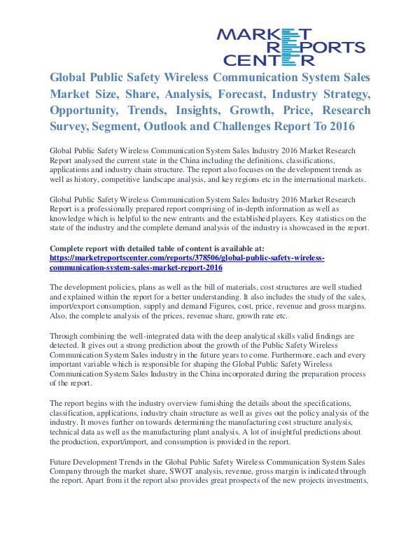 Public Safety Wireless Communication System Market Size To 2016 Public Safety Wireless Communication System Sales