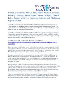 Avocado Oil Market Overview, Size, Share And Analysis To 2016