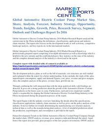 Automotive Electric Coolant Pump Market Cost and Revenue Report 2016