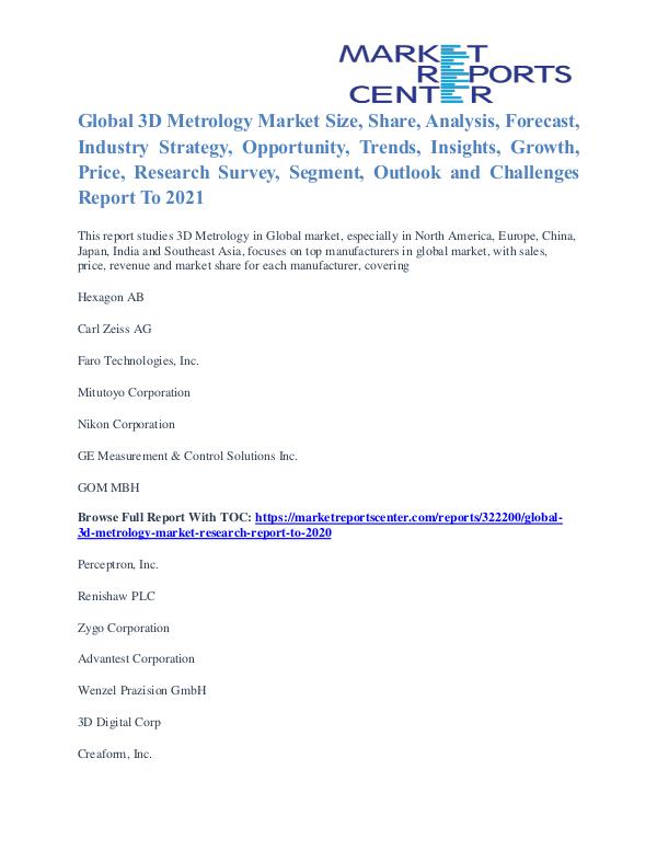 3D Metrology Market Trends, Analysis and Forecast to 2021 3D Metrology Market
