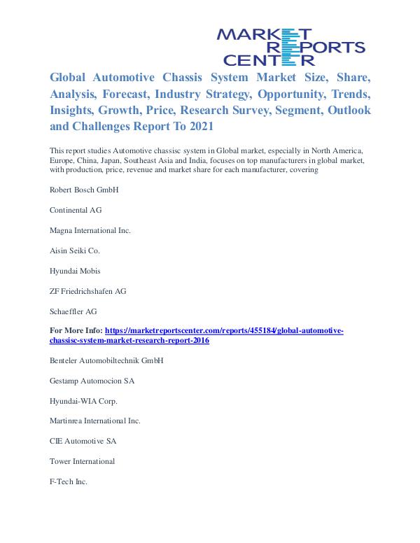 Automotive Chassis System Market Price and Gross Margin Analysis 2021 Automotive chassisc system Market