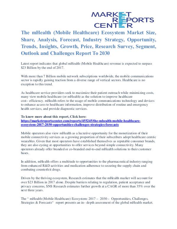 The MHealth (Mobile Healthcare) Ecosystem Market Outlook To 2030 The mHealth (Mobile Healthcare) Ecosystem Market