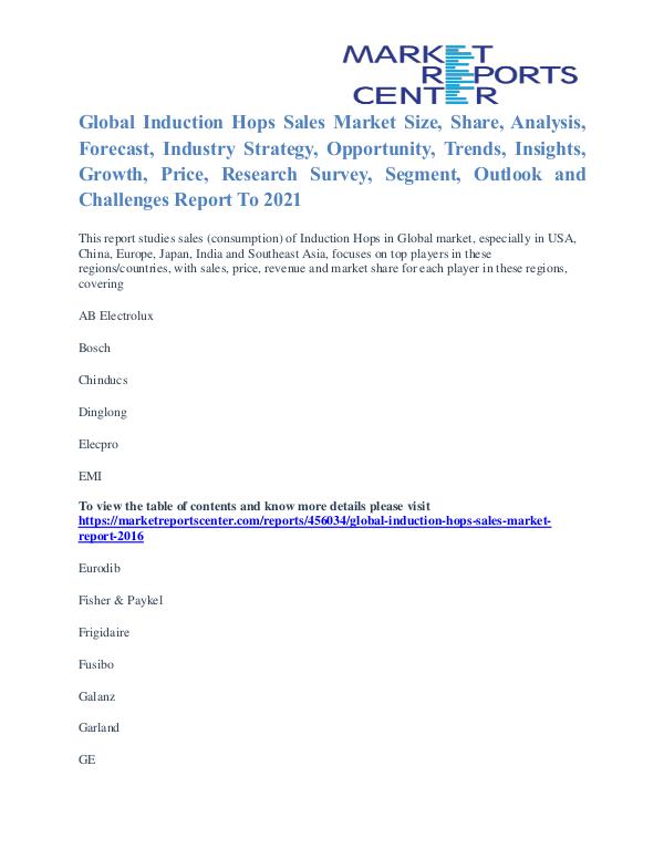 Induction Hops Sales Market Size, Industry Analysis Report To 2021 Induction Hops Sales Market