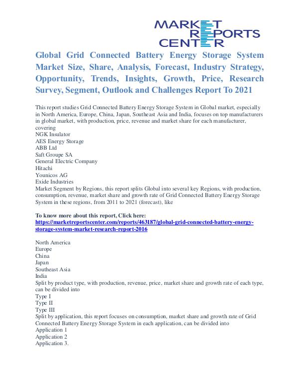 Grid Connected Battery Energy Storage System Market Analysis To 2021 Grid Connected Battery Energy Storage System Marke