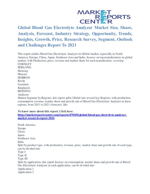 Blood Gas Electrolyte Analyzer Market Business Outlook To 2021 Blood Gas Electrolyte Analyzer Market