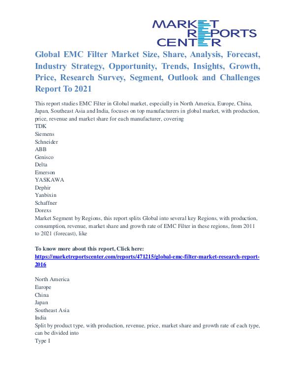 EMC Filter Market Key Vendors, Driver And Challenge To 2021 EMC Filter Market