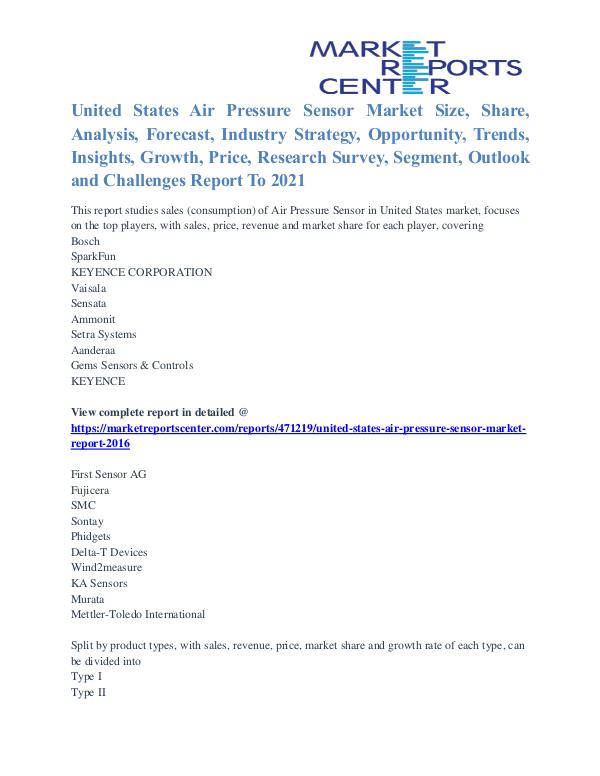 United States Air Pressure Sensor Market Key Companies Trends To 2021 United States Air Pressure Sensor Market